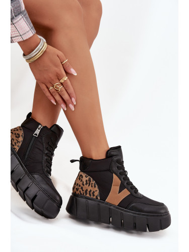 Кожени дамски боти на платформа топли Vinceza