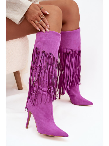 Boto Дамски ботуши на ток с ресни лилави Isalune