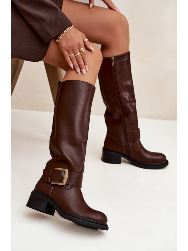 Boto Топли дамски ботуши на платформа с катарама шоколадови Raphaela