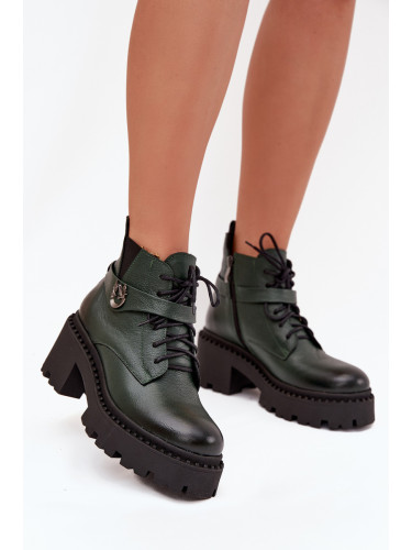 Кожени дамски боти на ток с декоративна лента топли Zazoo