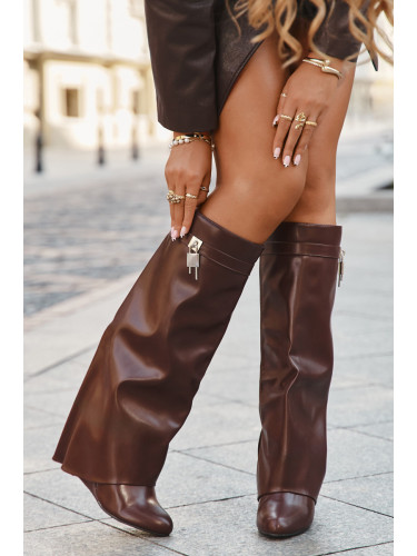 Boto Женски боти с платформа с каишка и сребърен детайл еко кожа кафяви Korivelle