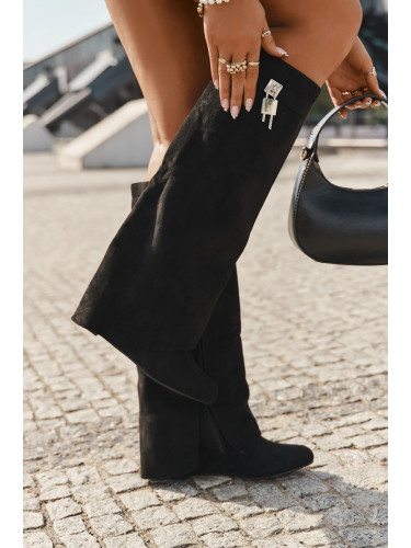 Boto Дамски ботуши на платформа с колан и сребърен детайл черни Korivelle