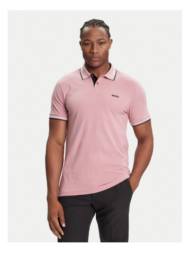 BOSS Тениска с яка и копчета Paul 50506193 Розов Slim Fit