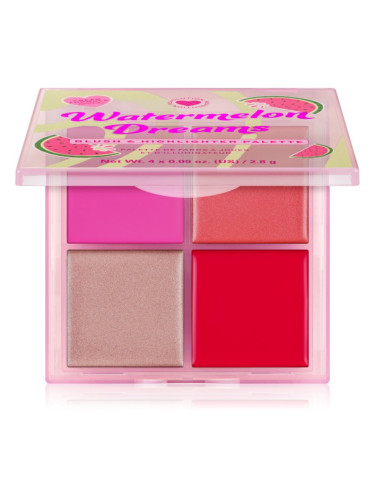 I Heart Revolution Watermelon Dreams Blush & Highlighter Quad палитра с хайлайтъри и ружове 4x2.8 гр.