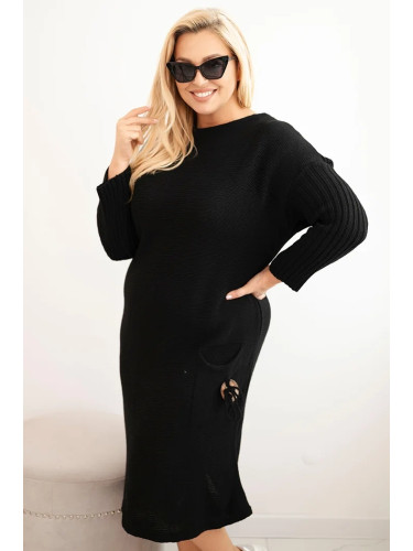 Kesi Włoski Plus Size women's oversized mohair sweater dress with pocket black