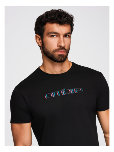 Ombre Men's t-shirt with embroidery on chest - black