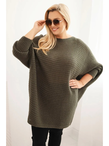 Kesi Włoski Women's Plus Size Sweater with mohair poncho khaki