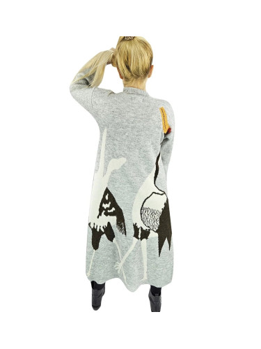 Long cardigan sweater bird print cashmere GRACE