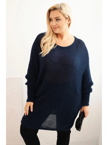 Kesi Włoski Plus Size women's sweater with mohair poncho navy blue