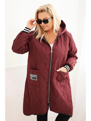 Kesi Włoski Plus Size women's quilted jacket with a hood and sporty cuffs plum