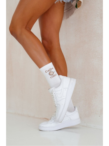 Milena Дамски чорапи Coffee FIRST Бели