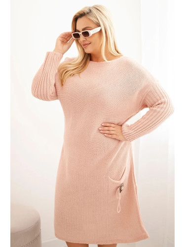 Kesi Włoski Women's Plus Size Oversized Sweater Dress with Mohair and Pocket powder pink