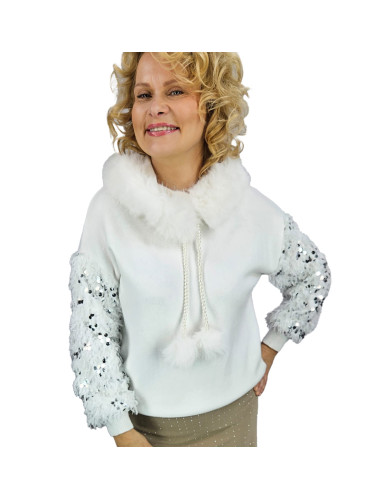 Pri Warm sweater sweatshirt with hood, detachable fur and feathers BOMBAY
