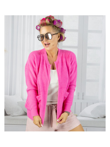 Pri Short cardigan unbuttoned sweater in fluffy knit fabric "COCO CHIC"