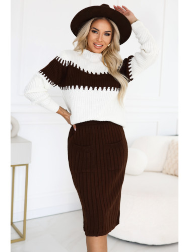 571-2 Two-piece sweater set with matching skirt - chocolate