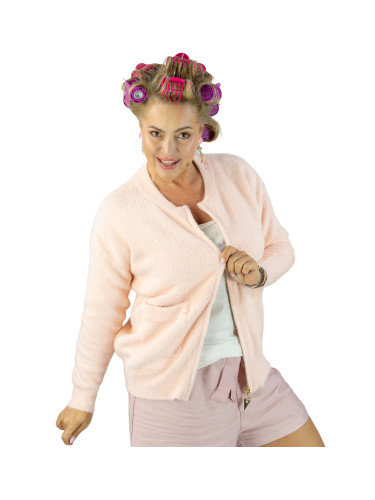Pri Short cardigan unbuttoned sweater in fluffy knit fabric "COCO CHIC"