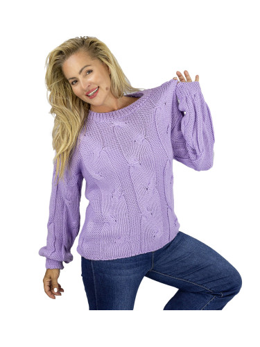 Pri Fluffy Women's Braided Sweater Buffed Sleeves AMELIA