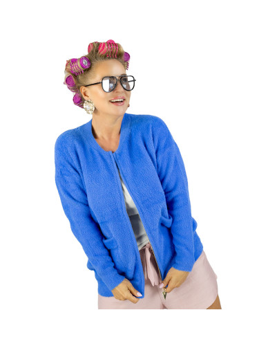Pri Short cardigan unbuttoned sweater in fluffy knit fabric "COCO CHIC"