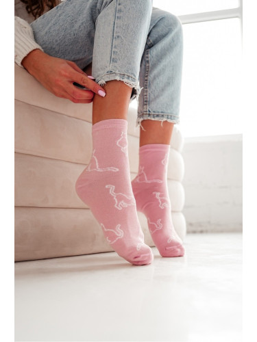 Milena Дамски памучни чорапи Контури на котката Розови