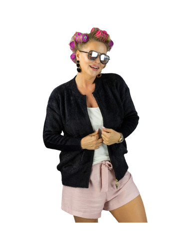 Pri Short cardigan unbuttoned sweater in fluffy knit fabric "COCO CHIC"