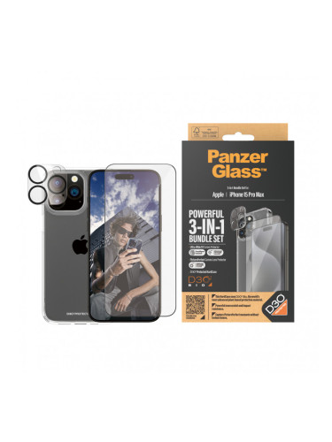 Стъклен протектор PanzerGlass за Apple iPhone 15 Pro Max UWF Bundle (UWF screen protector, HardCase, протектор за камера)