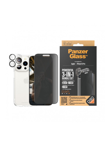 Стъклен протектор PanzerGlass за Apple iPhone 15 Pro UWF Privacy Bundle (UWF Privacy screen protector, HardCase, протектор за камера)