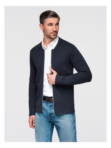 Ombre Men's smooth zip sweater - navy blue