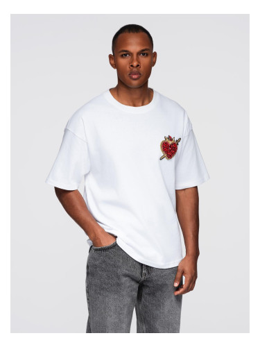 Ombre Men's cotton t-shirt with jewelry applique on chest - off white