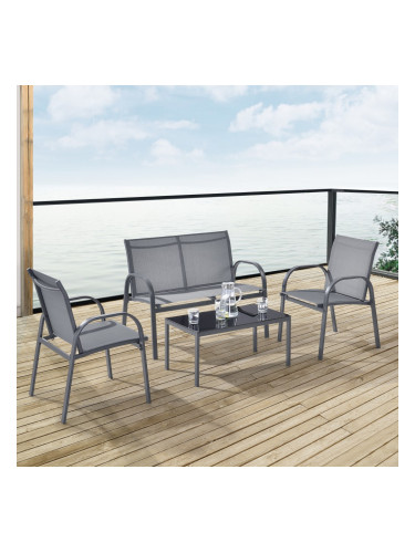 Комплект градински мебели Гагра столове с пейка и маса светло сиво