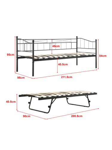 Метално легло Skutskär 90x200см черно