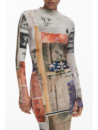 Дамска миди рокля Desigual в бежово