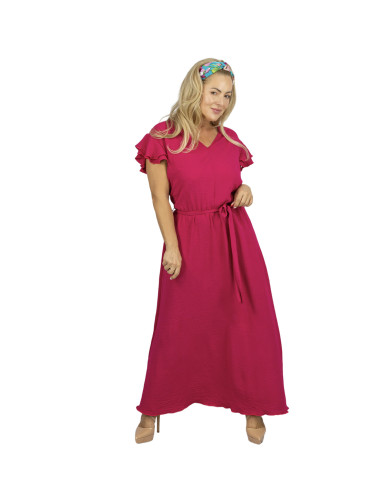 Pri Long dress tied at the waist with short sleeves with frill CELINA