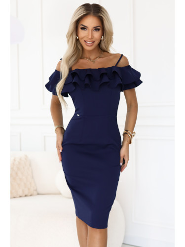 599-3 CARMEN Fitted midi dress in Spanish style - navy blue