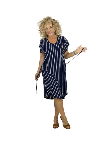 Pri Navy striped midi dress with waist tie MARINA