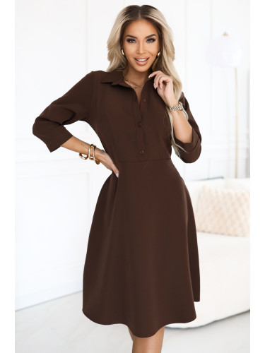 286-9 SANDY Flared shirt dress with belt - chocolate