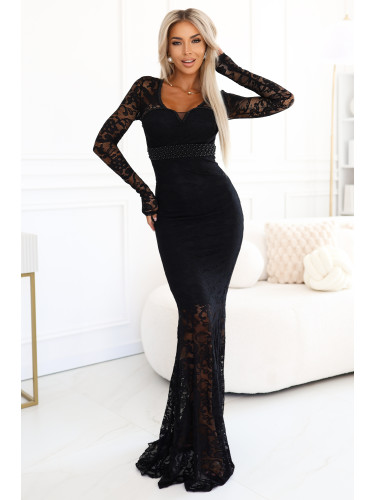 620-1 Evening lace maxi dress with long sleeves - black