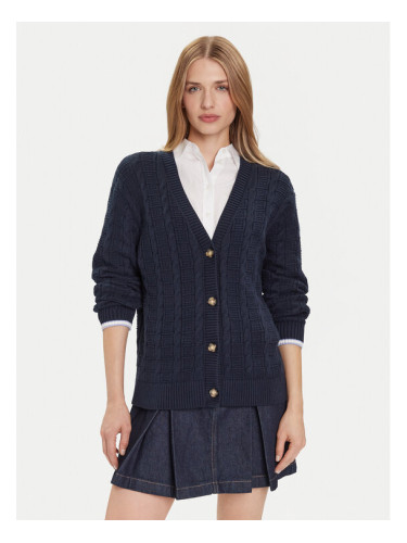 Tommy Jeans Кардиган Cable DW0DW21681 Тъмносин Relaxed Fit