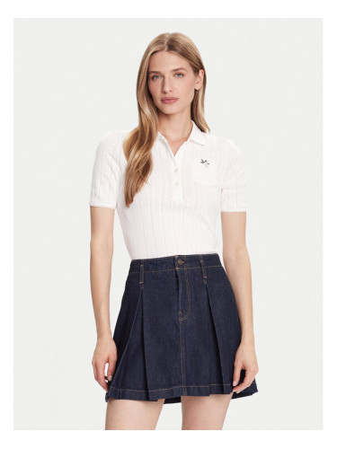 Lacoste Тениска с яка и копчета DF5296 Екрю Slim Fit