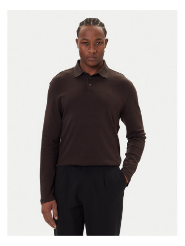 Calvin Klein Тениска с яка и копчета LV040EM909 Кафяв Regular Fit