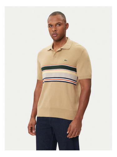 Lacoste Тениска с яка и копчета AH5200 Бежов Regular Fit