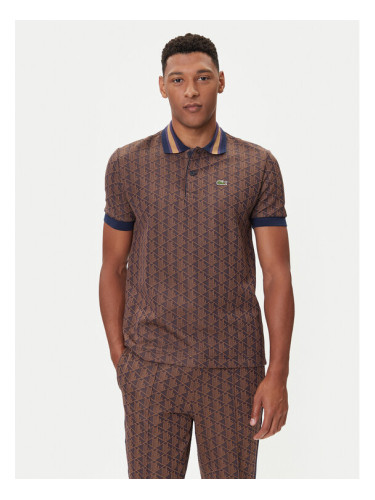 Lacoste Тениска с яка и копчета DH1417 Кафяв Regular Fit