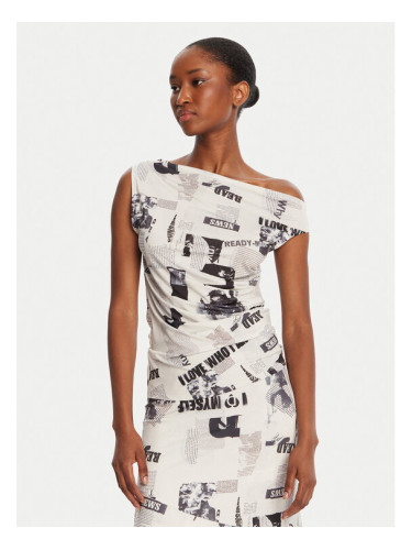 Desigual Блуза Breaking News 25WWTK10 Екрю Regular Fit