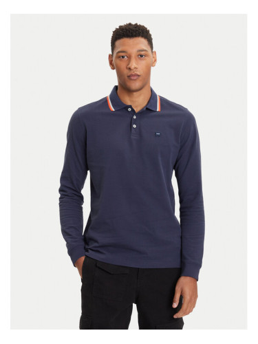Wrangler Тениска с яка и копчета 112371506 Тъмносин Regular Fit