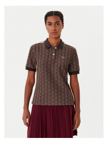 Lacoste Тениска с яка и копчета DF3364 Кафяв Slim Fit