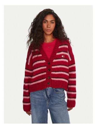 Tommy Jeans Кардиган Badge DW0DW21678 Червен Relaxed Fit