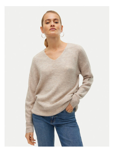 Vero Moda Пуловер Crewlefile 10233357 Бежов Loose Fit