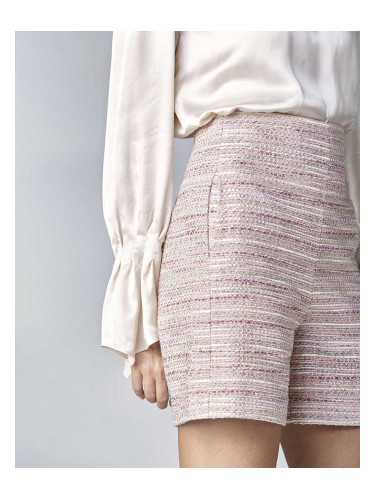 Панталонки с висока талия и свободни крачоли с метализирана нишка в розово