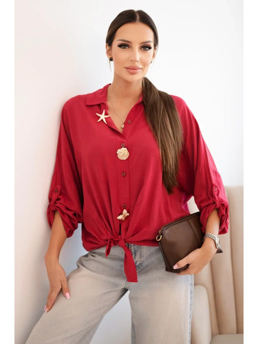 Kesi Włoski Women's shirt with viscose, featuring decorative buttons and collar, light burgundy
