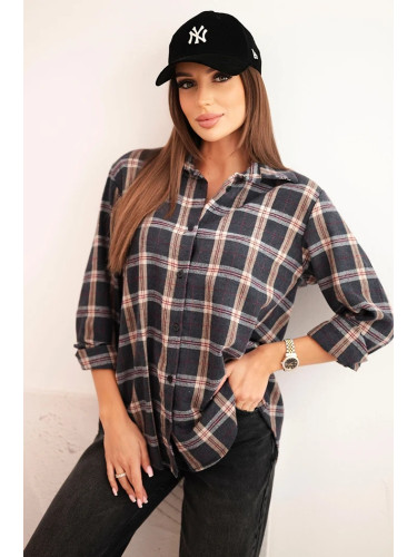 Kesi Włoski Women's cotton checkered shirt with a longer back graphite