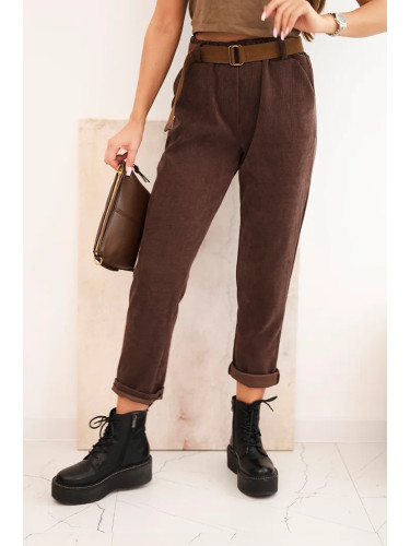 Kesi Włoski Women's pants with a striped belt brown